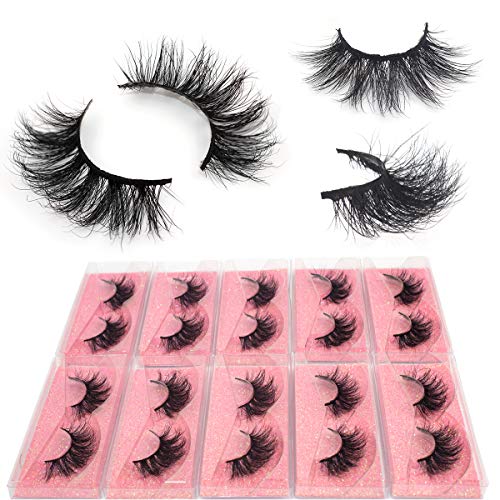 BEEOS Real Siberian Mink 3D Eyelashes Wholesale 10 Pairs, E11 Fluffy Full Volume 20 mm Middle Long False lashes Reusable Lightweight Mink Fur Lashes for Daily Use Natural Look (E11/10 Pairs)