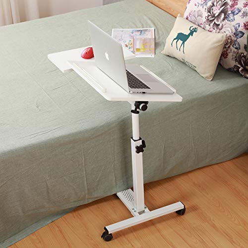 Tigerdad Rolling Laptop Table Rolling Laptop Desk With Wheels Rolling Laptop Stand Adjustable Overbed Bedside Table Overbed Desk(White) #TOP2