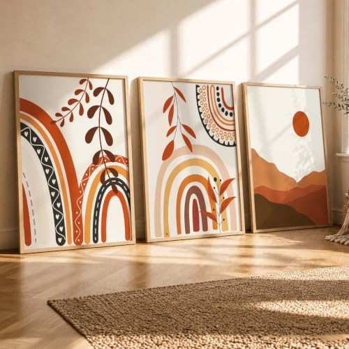 Image of kotart Aesthetic Home Decor Boho Painting Decorative Wall Art poster With Frame For Living Room Bed Room Hotel Wall Decor Digital Reprint Set of 3