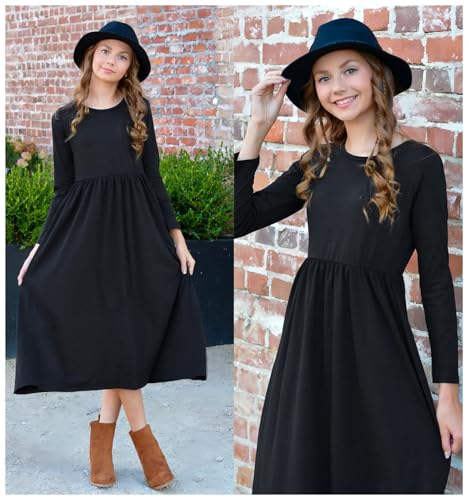 Image of Arshiner Girls Maxi Dress Long /Short Sleeve Casual Holiday Dress with Pockets for 5-13 Years