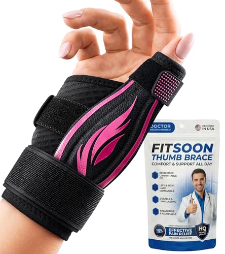 FITSOON Thumb Support Brace | Upgraded Thumb Spica Splint Stabilizer Pain Relief Night Support for De Quervain s Tenosynovitis Trigger Finger Arthritis Sprains | Breathable Fabric (Rose Pink/Black S/M - Fit both hands)