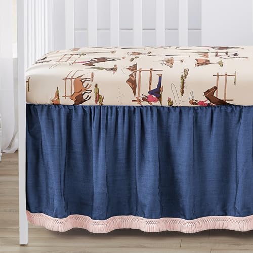Image of Sweet Jojo Designs 4-Piece Baby Crib Bedding Set (Western Cowgirl) for Girls, Infants /Nursery incl. Blanket, Fitted Sheet, Skirt, Diaper Stacker (Wild West, Cow Print, Vintage, Bandana, Patchwork)