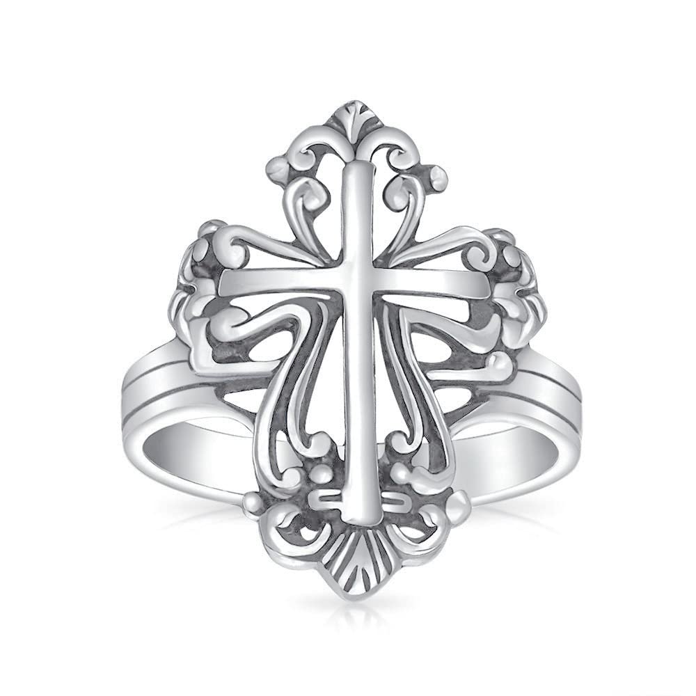 Bling Jewelry Siegelring mit breitem Schnitt, christliches Kreuz des heiligen Johannes, einfach, für Damen, Teenager, Männer, .925 Sterlingsilber, glänzend poliert