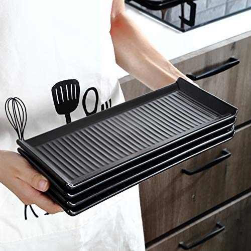Bruntmor Ceramic Serving Platters (10.5 X 5 Inch Rectangle Plates) Serving Dishes For Entertainment, Food Appetizers, Deserts, Starter, Sushi Set Of Party Tray - Set Of 4, Matte Black #TOP5