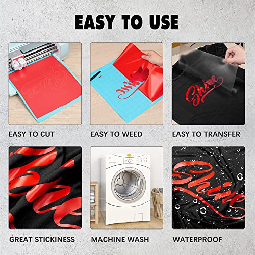 Finewind Htv Heat Transfer Vinyl Roll - 12" X 8 Ft Iron On Vinyl For All Cutter Machines Easy To Cut And Weed White Heat Transfer Vinyl For Shirts, Pillows, Hand Bags, Hats (Red) #TOP4