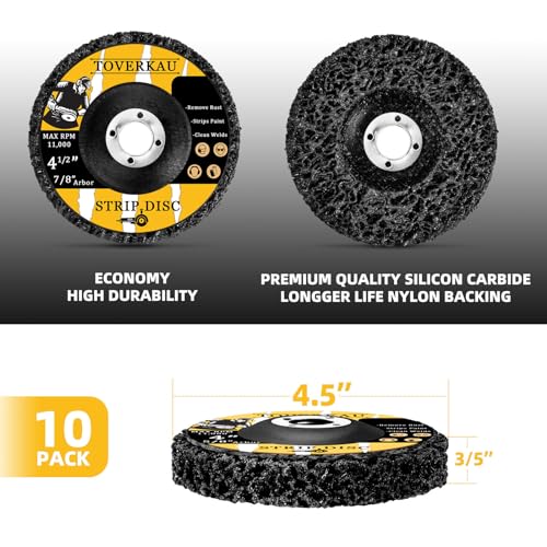 Image of 10 Pack 4.5 inch Strip Discs for Angle Grinder, Wire Stripping Wheel Paint Remover for Metal Surfaces, Abrasive Wheels Grinding Discs for Rust Welds Oxidation (4-1 /2 inch x 7 /8 inch), Black