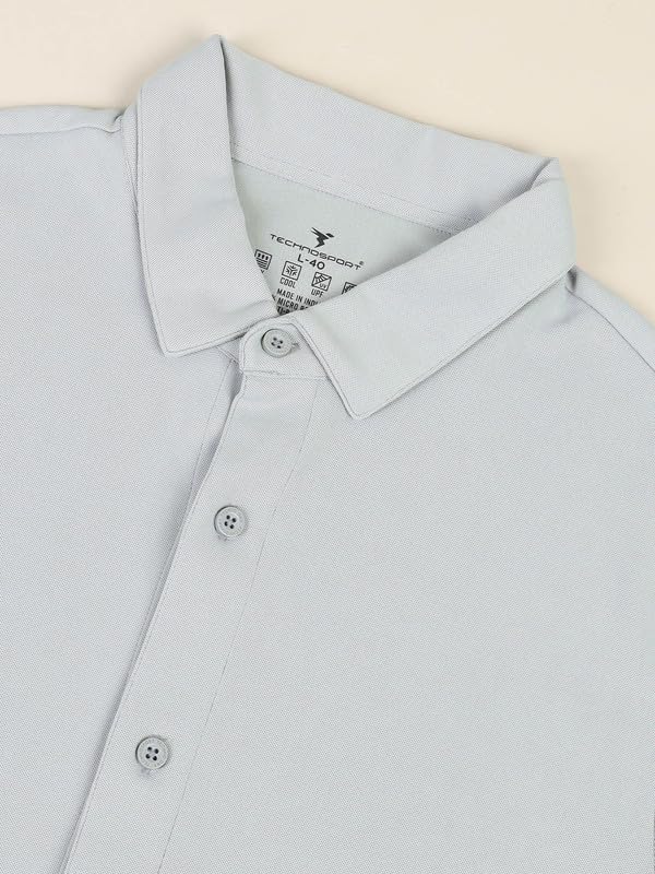 Image of TECHNOSPORT Men's Black Solid Regular Fit Spread Collar Casual Shirt with TECHNOCOOL+