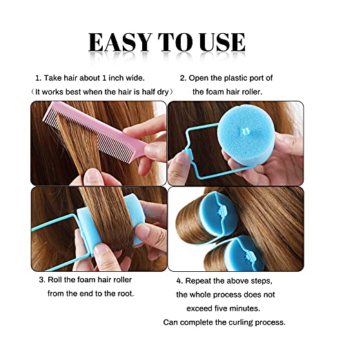 Jumbo Foam Sponge Hair Roller Soft Sleeping Rollers Curvy Wavy Hairstyle Curling Hair Styling Tools 24 Pieces Use For Long Hair Short Hair Ladies And Children 2"X2.75"(Blue) #TOP4