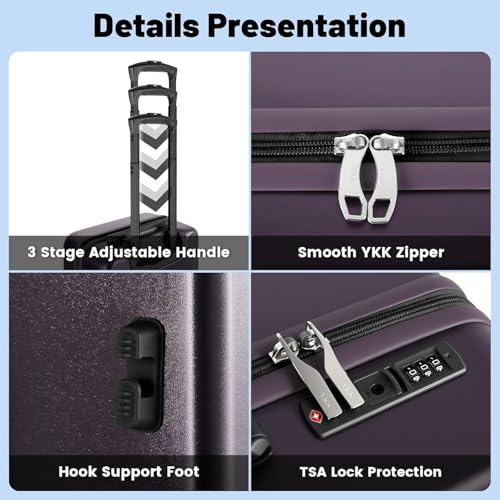 Image of 2 Piece Luggage Set, Carry on & Checked Suitcase with TSA Lock, Durable Hardshell & Silent 360 Wheels for Business Travel, Airline Approved (20 inch 14 inch) (Light Purple)