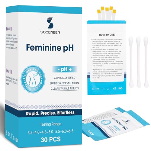 Sooenben At-Home Vaginal pH Test Kit: 30 Strips + 30 Individually Wrapped Swabs - Fast & Accurate Feminine Health Monitoring for pH Balance, BV & Yeast Infection - Professional Grade