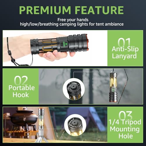 LED Taschenlampe Extrem Hell 1000000 Lumen, Taschenlampe LED Aufladbar mit Campinglicht, Zoombar, 11 Lichtmodi, Lange Akkulaufzeit, Wasserdichte Taktische Taschenlampe für Camping, Outdoor, Notfälle