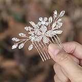 Latious Bride Wedding Hair Comb Flower Bridal Side Comb Crystal Hair Piece Leaf Hair Accessories for