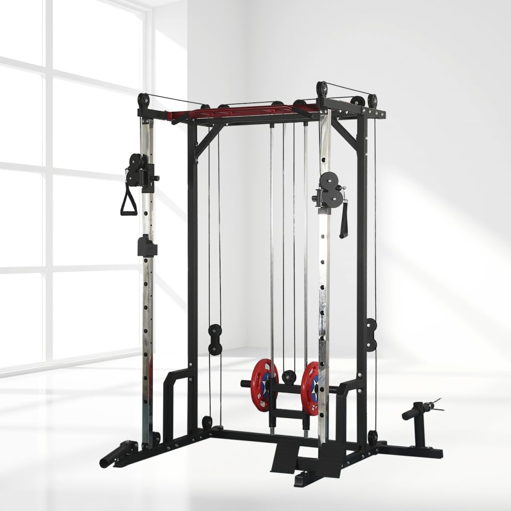Pulley System ToughFit Power Cage 1000lbs Squat Rack With Weights