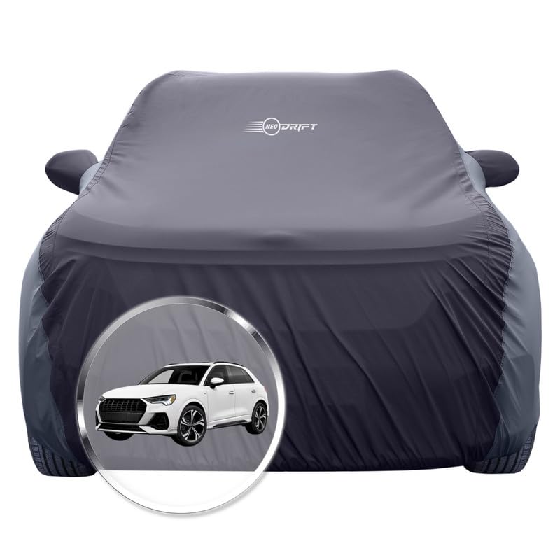 Image of NEODRIFT 'SuperTech' Car Cover for Audi Q3 (100% Water-Resistant, All Weather Protection, Tailored Fit, Multi-Layered & Breathable Fabric) (Colour: Black+D.Grey)