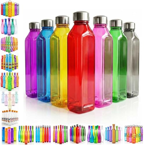 Image of TAVASYA Unbreakable 1 Litre Square Edge Water Bottles | Pack of 3 | Multicolor | Leakproof Screw Cap | BPA-Free | Bottles for Fridge, Home, Office, School and Travel