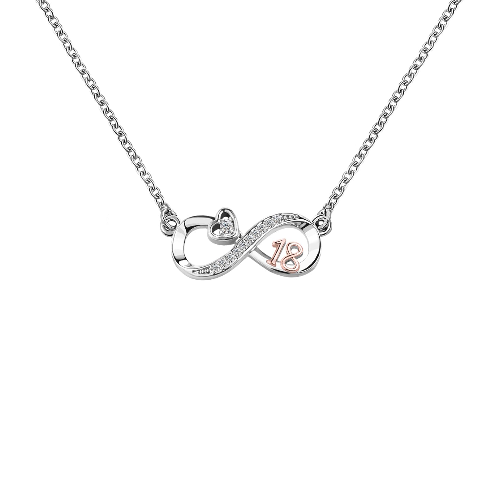 ZakiaHo 12 13 16 18 21 30 40 50 60 70 Birthday Gifts for Women Dainty Adjustable Love Heart Infinity Rose Gold Plated Clear Crystal Pendant Necklaces