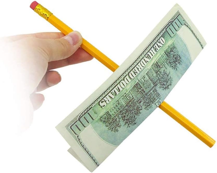 Magician's Misled Pencil Through Dollar Gimmick Close Up Bill Penetration Paper Money Street Stage Mentalism for Real Magic Tricks (Yellow)