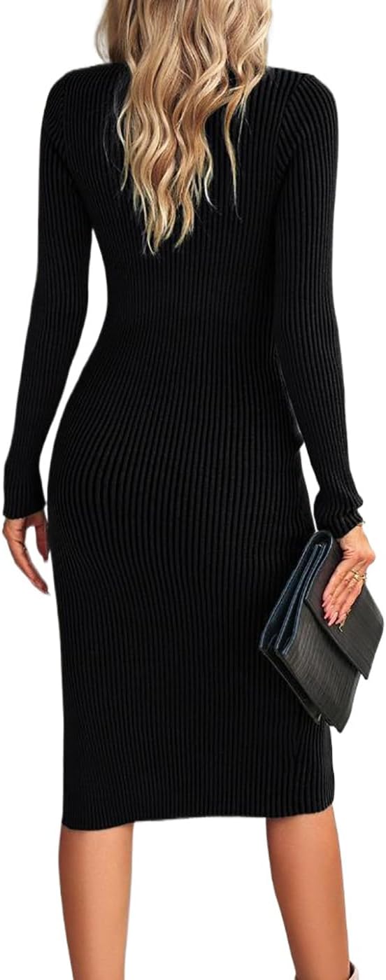 LalaLin Women's Long Sleeve Bodycon Dress Slit Side Ribbed Sweater 2025 Fall Slim Fit Midi Dresses Formal Evening Party - Image 5