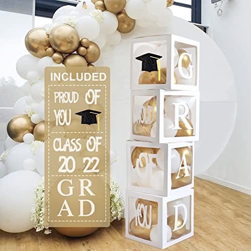 Graduation Party Decorations 2022 - 4 Pcs White Graduation Balloons Boxes with 1 Pc "GRAD" ,"CLASS OF 2022" and "PROUD OF YOU" Letter,for School Congrats Grad,Preschool High School College Graduation Decorations Party Supplies Graduation Party Decorations 2022 - 4 Pcs White Graduation Balloons Boxes with 1 Pc "GRAD" ,"CLASS OF 2022" and "PROUD OF YOU" Letter,for School Congrats Grad,Preschool High School College Graduation Decorations Party Supplies