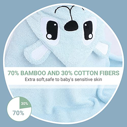 Image of MICHLEY Bamboo Viscose Baby Hooded Bath Towel for Boys and Girls, 29.5 x 29.5 Inch Ultra-Soft and Quick-drying Infant Bath (Bear)