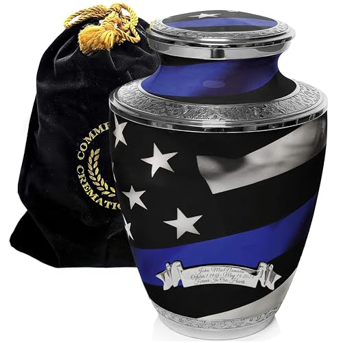 Image of Blue Line Flag Cremation Urns for Human Ashes Adult Man & Urns for Ashes