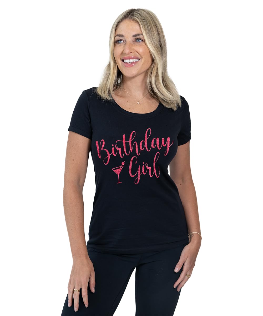 MISS POPULAR Birthday T-Shirt for Women with Chest Print| Glitter Birthday Girl, Queen, Squad, | Sizes S-3XL (US, Alpha, Medium, Regular, Regular,