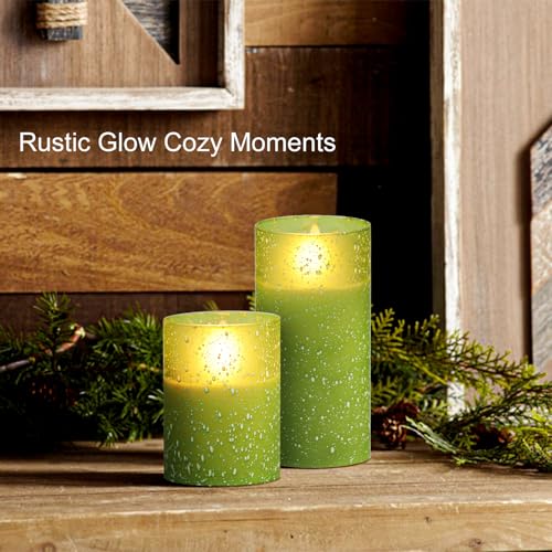Image of Green Flameless Candles with Remote, LED Flickering Battery Operated Pillar Candles with Time, Safe for Home Decor, 3 Sizes (3x4, 3x5, 3x6), No Flame, Ideal for Parties and Events