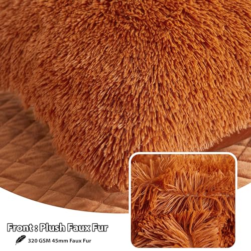 LIFEREVO 2 Pack Fluffy Faux Fur Pillow Shams, 18 x 18 Inches Throw Pillow Covers, Luxury Decorative Furry Pillowcases Cushion Cover for Christmas, Zipper Closure, No Pillow Insert, Burnt Orange - Image 4