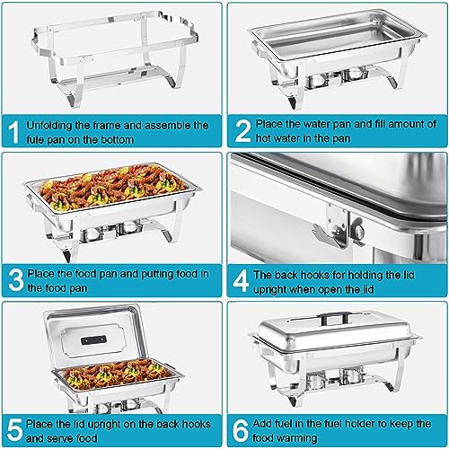 Chafing-Dish-Buffet-Set-4-Packs8-Quart-Stainless-Steel-Foldable-Rectangular-Chafing-Full-Size-Food-PanChafing-Servers-With-Covers-buffet-servers-and-food-warmers-for-parties-wedding-outdoor-banquet