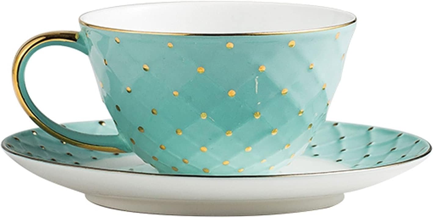 Coffee Mug, Tea Cup Bone China Espresso Cups - 6.1 Ounce Demitasse Cups and Saucers Porcelain Cappuccino Cups (A)