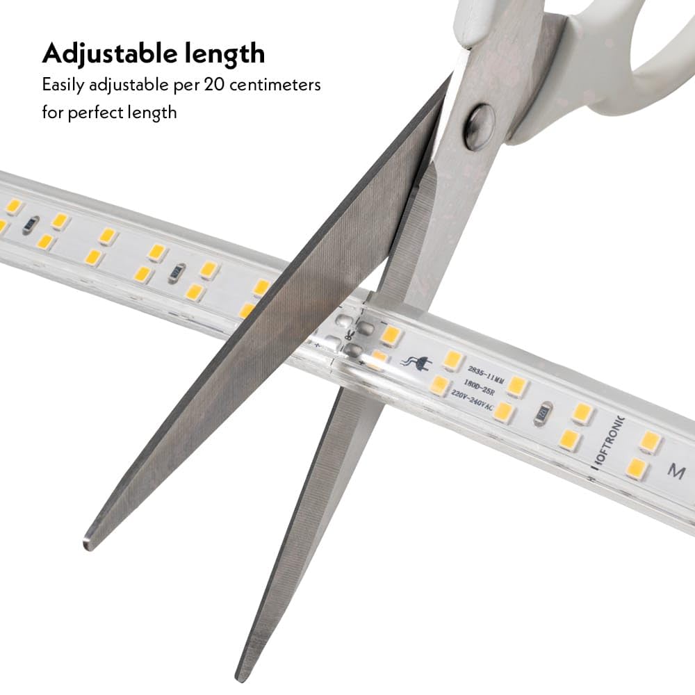 HOFTRONIC - Flex180 LED Streifen 10 m 120 W Dimmbar IP65 3000K Warmweiß 11.500 lm 180 LEDs/m UV-beständig Kürzbar pro 20 cm Flexibles LED Lichtband für Bad Spiegel & Indirekte Beleuchtung