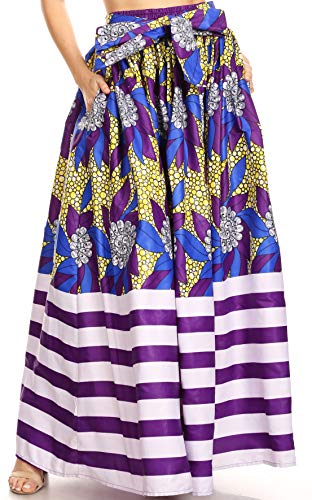 Sakkas 19417 - Tasche a Vita Alta in Stampa Ankara Maxi Africano Donna Ami e Vita Elastica - 128-RoyalYellow - OS