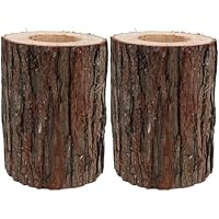 SUPVOX 2pcs Rustic Tree Stump Planter Pots with Drainage Natural Cedar Wood Bark Flower Pots for Succulents Herbs Indoor Outdoor Farmhouse Decor