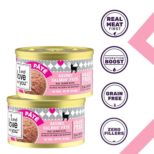 Image of I and love and you Wet Cat Food - Savory Salmon Pate - Salmon Recipe, Grain Free, Filler Free, 3oz Pack of 24 Cans