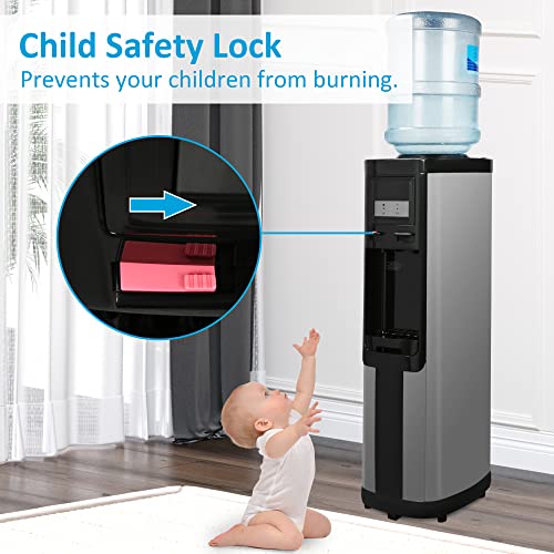 Top Loading Water Cooler Dispenser For 3 & 5 Gallon Water Bottles, Hot & Cold Water, Child Safety Lock, Stainless Steel, Etl Approved, Black #TOP4