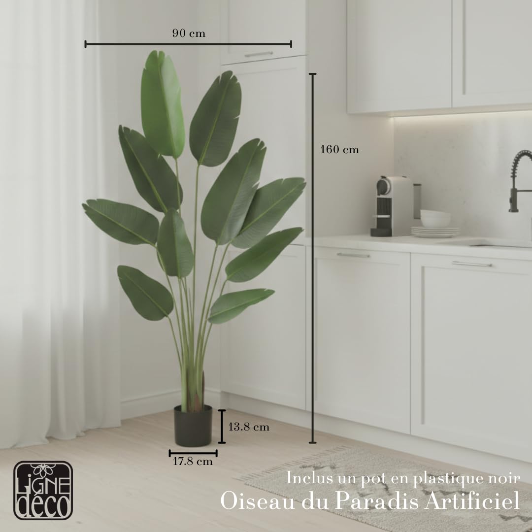 Ligne Déco – Oiseau du Paradis Artificiel 160 cm | Plante Tropicale Artificielle Haut de Gamme Pot Plastique Noir Interieur Imitation Terre | Decoration Maison Élégante | Fausse Plante Interieur Chic