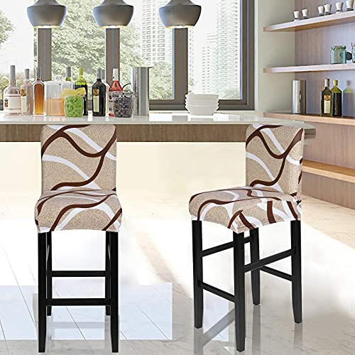 Image of SearchI Bar Stool Covers Set of 2, Stretch Washable Barstool Seat Covers, Counter Height Chair Covers for Kitchen Dining Room Cafe (Beige)