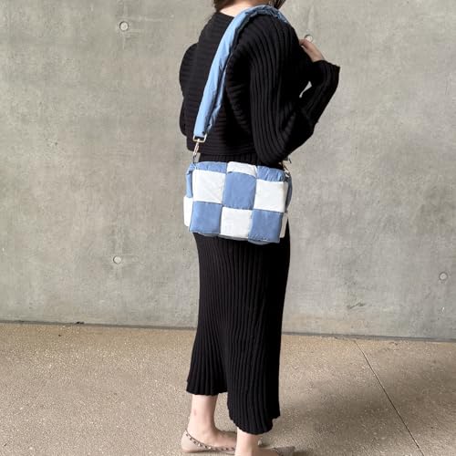 Image of Shoulder Bag Lightweight Puffer Tote Crossbody Bag Handwoven for Women | waterproof nylon, durable, soft padded texture, versatile for travel, work, weekend, everyday, adjustable strap