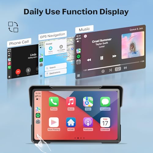 WonVon 7 Inch Wireless Motorcycle Carplay GPS Navigation System with Apple Carplay and Android Auto Portable Screen with Dual Bluetooth, Navigation, Siri, Google Assistant