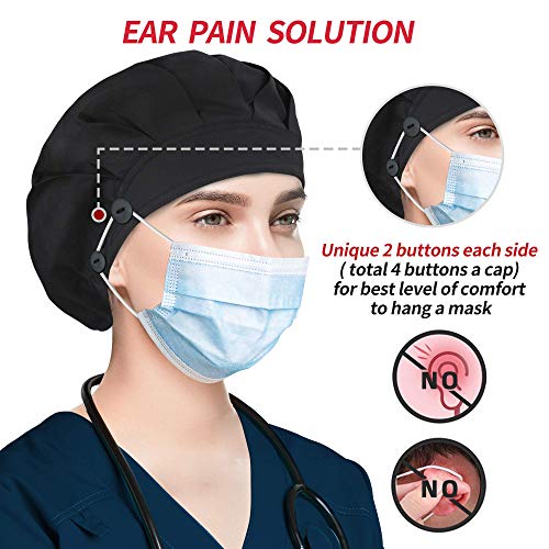 Image of ABAMERICA Bouffant Caps with Button and Sweatband, Adjustable Scrub Caps for Women Men, One Size Multi Color