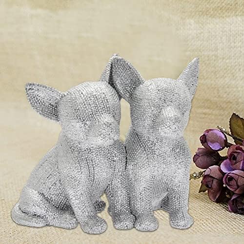 Two Chihuahua Silver Glitter Ornament - Diamante Dog Ornamental Gift for Animal Lovers, Exquisite Home Decor Figure