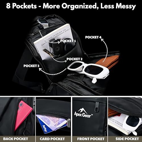 Image of Apex Gear Water-Resistant Anti-Theft Crossbody Bag with USB Charging Port, Stylish Sling Bag for Men Chest Shoulder Daypack for Travel & Daily Use - Black