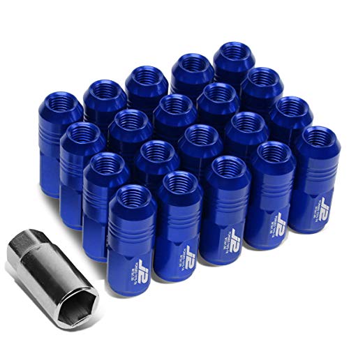 Image of J2 Engineering LN-T7-007-15-BL Blue 7075 Aluminum M12X1.5 20Pcs L: 50mm Close End Lug Nut w /Socket Adapter