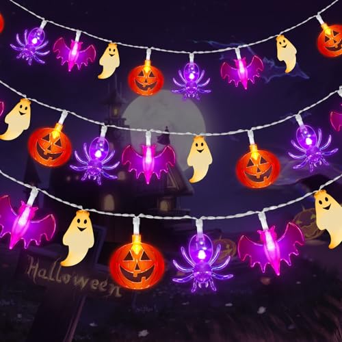 Corrente de luzes Halloween 3 M 30 LED abóboras fantasmas morcegos lustres bateria luz para janelas interior exterior decoração festa
