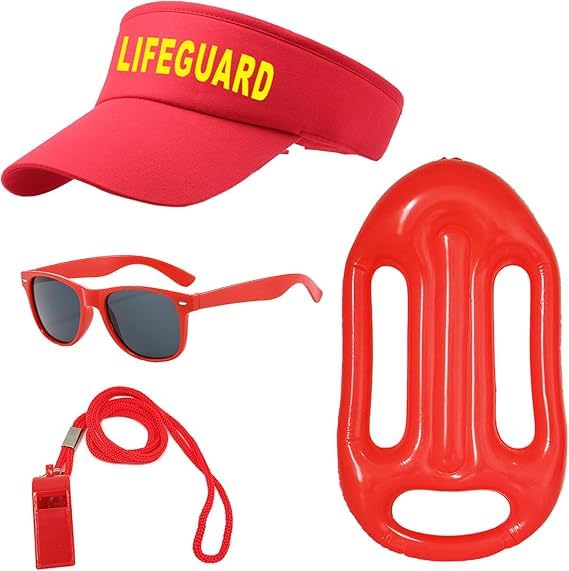 Fartoni Déguisement Alerte à Malibu 4 Pièces – Costume Baywatch Sauveteur Unisexe avec Casquette, Sifflet, Lunettes et Sac Banane – Déguisement Drôle...