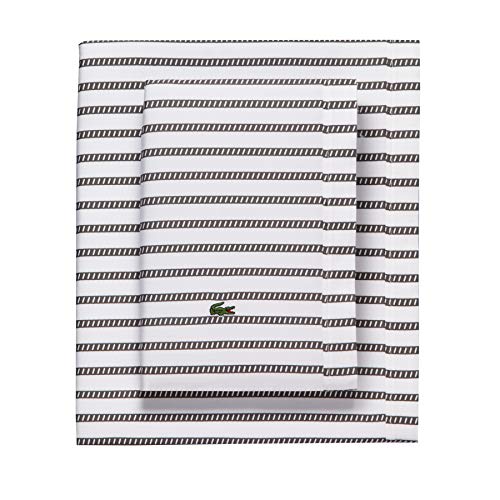 Image of Lacoste 100% Cotton Percale Sheet Set, Graphic Stripe Print, Dark Grey, Twin XL