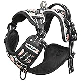 HEELE No-Pull Hundegeschirr, Brustgeschirr für Mittelgroße Hunde, Weich Atmungsaktiv Einstellbar Reflektierend Hundegeschirr Anti Zug mit Gepolstert Griff, Blume-Schwarz, L