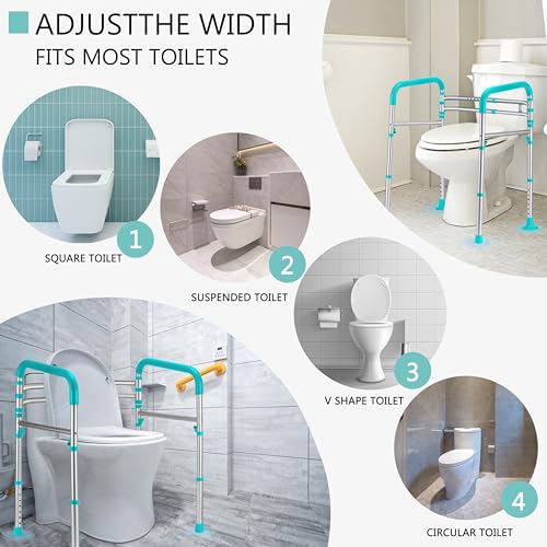 Image of Lianjindun Toilet Safety Rails (350 lb), Adjustable Toilet Frame for Elderly, Seniors, Handicap & Disabled, Foldable Handicap Toilet Handles Fit Any Toilets(Peacock Blue)