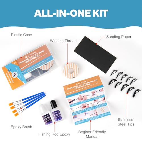 Image of Fishing Rod Tip Repair Kit with Glue /Supplies /Step-by-Step Instructions