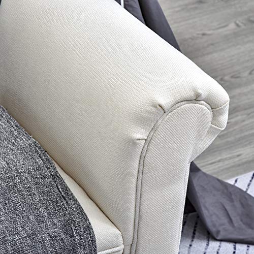 Homcom 52" End Of Bed Bench, Linen Upholstered Ottoman Bench, Bedroom Entryway Bench With Armrests, Cream White #TOP6